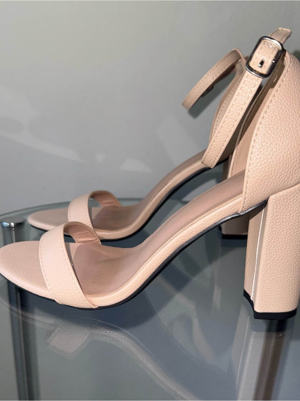 SHEIN Blush Peep Toe Block Heel Sandals with Ankle Strap